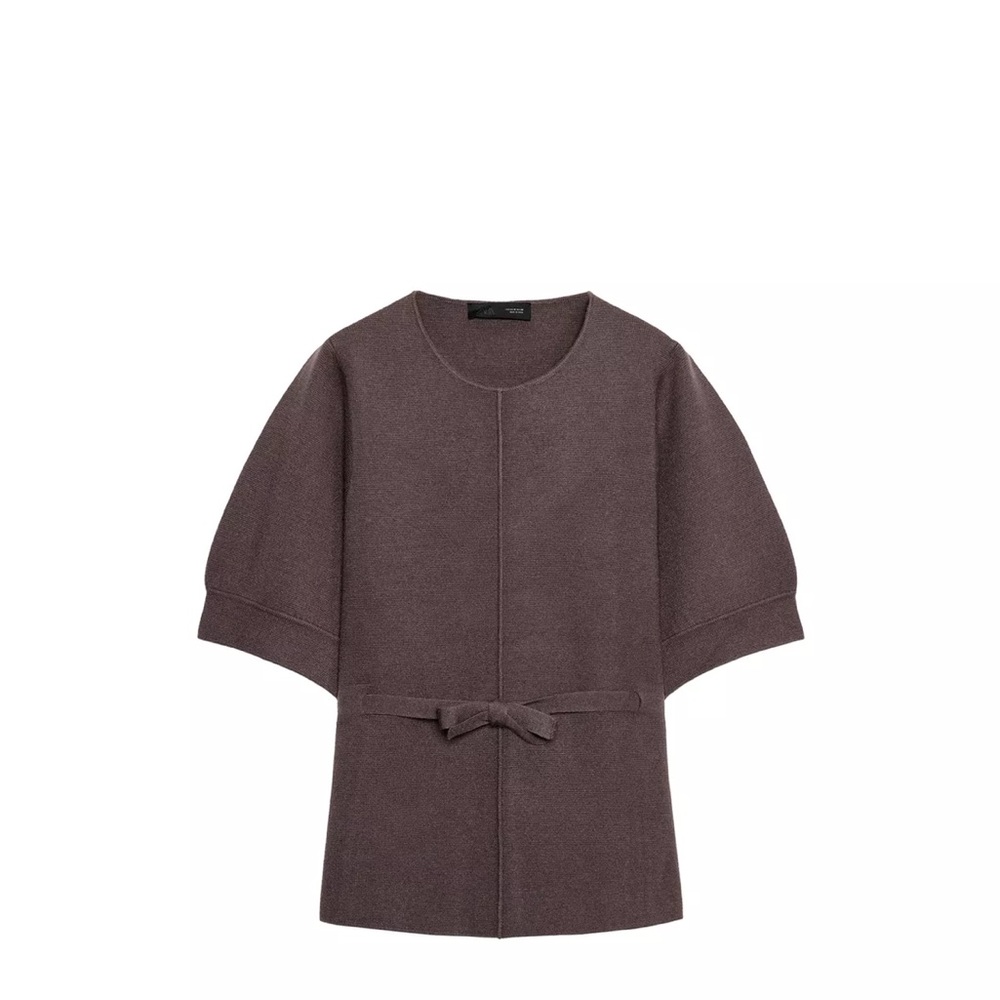 Zara Brown Belted Tie Waist Top Sweater Small